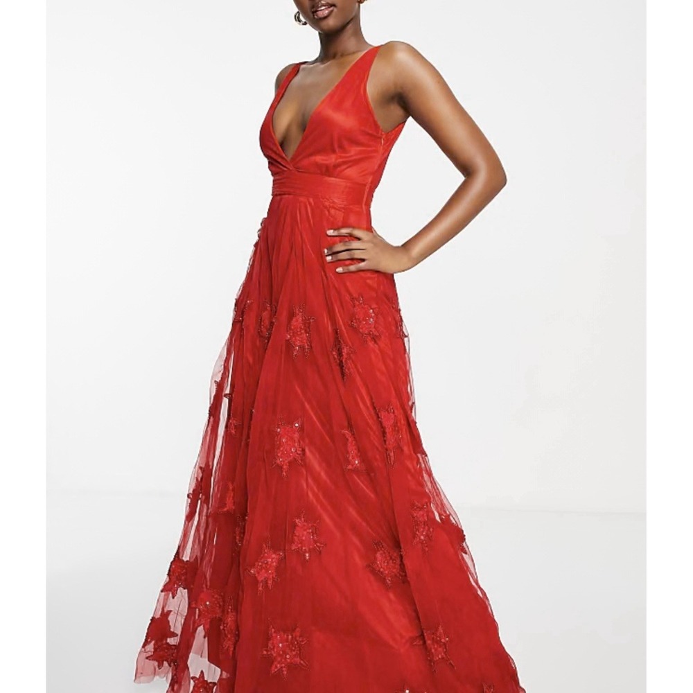 New A Star Is Born Maxi Dress Womens‎ Size 14 Red Embellishment Wedding party
